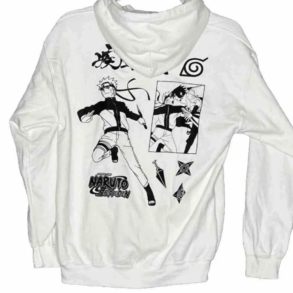Naruto Shippuden Anime Manga Double Sided Graphic Hoodie White Sweatshirt L